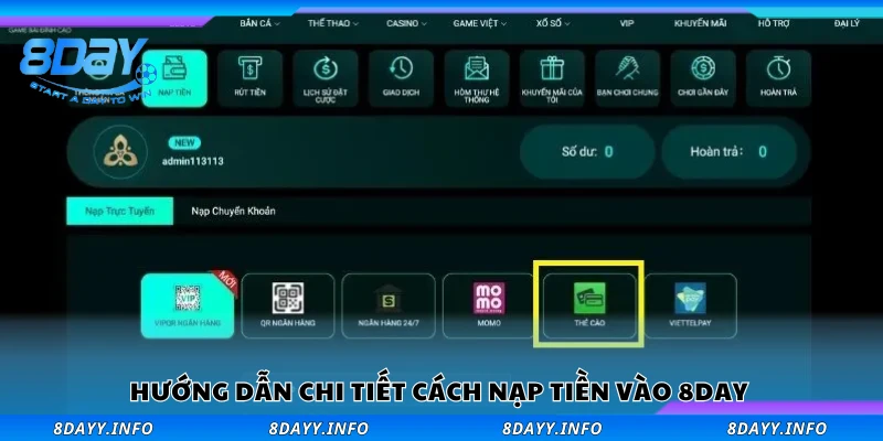 Chi tiết cách nạp tiền vào tài khoản 